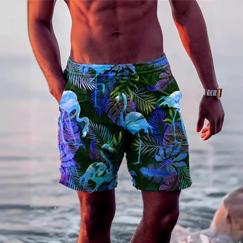 Europe and the United States cross-border 3D digital printing men's shorts swimming trunks flamingo graphic quick-drying leisure vacation micro elastic