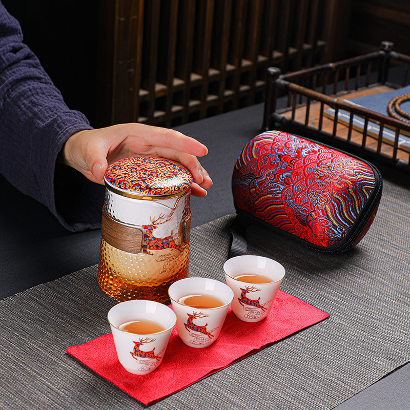 旅行便携式一鹿有你快客杯一壶三杯功夫茶具套装泡茶壶简易随行