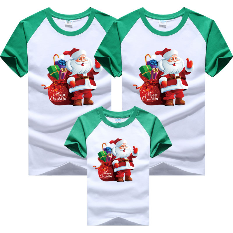 Ropa para niños de cuello redondo manga raglán color manga corta Camiseta 2024 Navidad regalos de Navidad ropa para niños viento europeo y americano