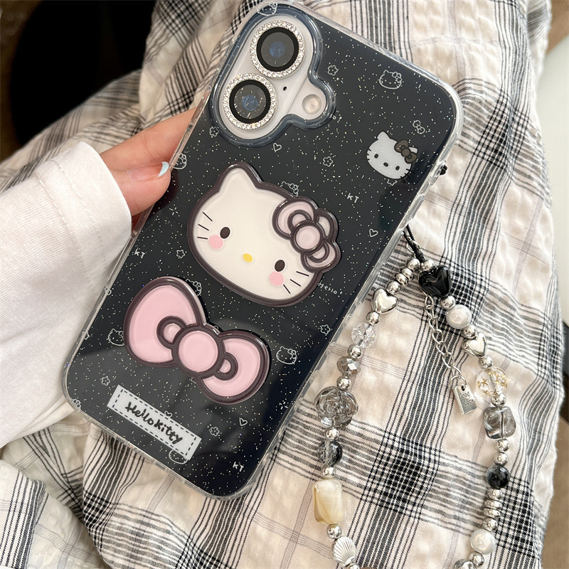 冷淡风细闪立体kitty蝴蝶结适用iPhone16苹果15ProMax/14手机壳13|undefined