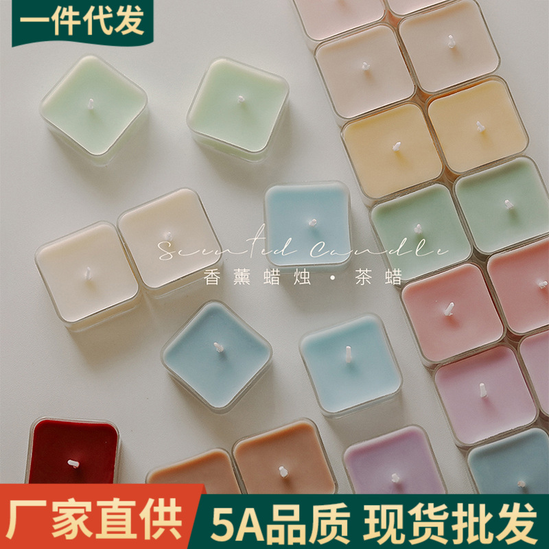 Velas cuadradas aromáticas sensación de atmósfera creativa regalo de mano cera de té de color al por mayor 4 horas de cera de estilo de perfume