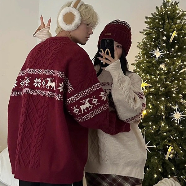 Winter American-Style Round Neck Sweater for Couples, Thickened High-End Casual Twisted Twist Knitwear, Christmas Same-Style Knitwear for Men and Women Winter American-Style Round Neck Sweater for Couples, Thickened High-End Casual Twisted Twist Knitwear, Christmas Same-Style Knitwear for Men and Women