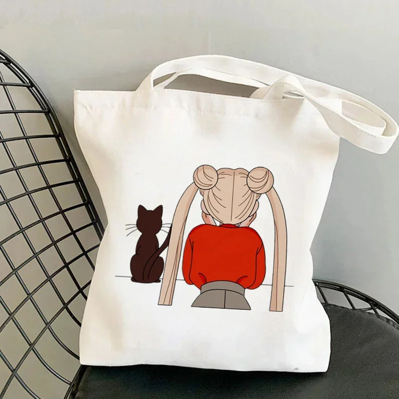 Comercio exterior Sailor Meow impresión Kawai bolsa Harjuku bolsa de compras damas lienzo bolsa de mano casual para niñas