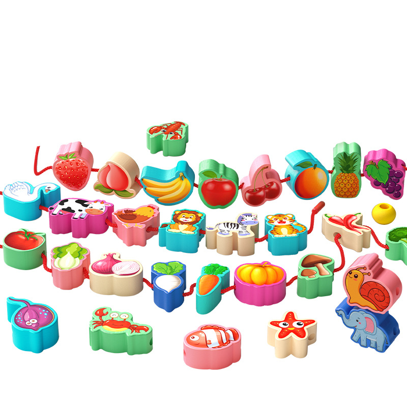 Juguetes infantiles con cuentas, regalos con cuentas, juguetes que mejoran la concentración para bebés de 1 a 3 años, juguetes educativos Montessori de madera grandes para la educación temprana.