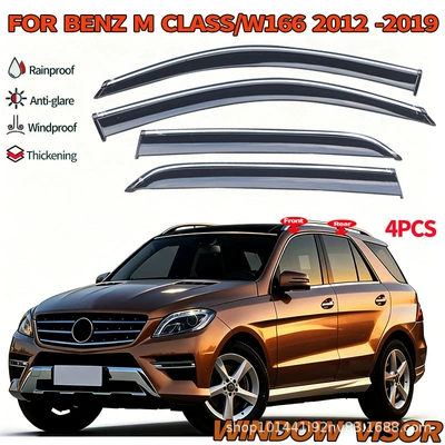 Applicable to 2012-2019 Mercedes ml W166 Window Visor Injection Molded Rain Guard Cross-Border (Rain shield) - cross-border-precision-printing-without-car-logo-can-be-labeled-on-behalf-of-mercedes-benz-m-class-mk3-w166-2012-2019-pc-with-bright-strip-rain-shield
