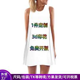 跨境女装3d数码印花夏季女士连衣裙圆领无袖海边透气外贸沙滩裙