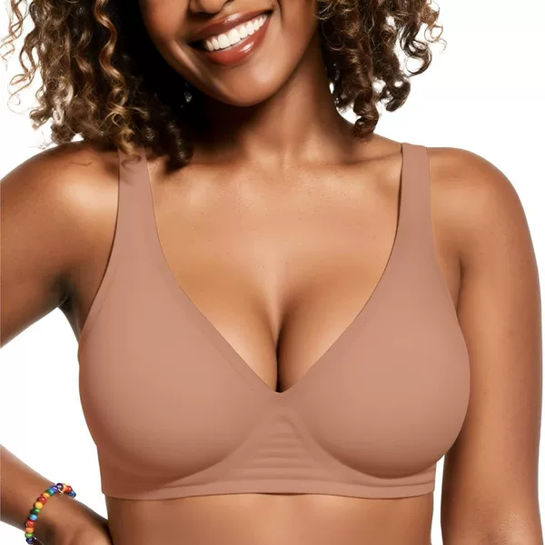 Oeak Women's Deep V Bra Wireless Comfort Bra Supportive Wireless Bra T-Shirt Push-Up Bra