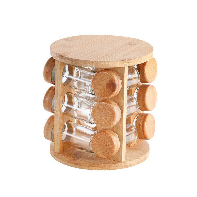 Rack de condimento de madera cuadrada para cocina doméstica condimento giratorio condimento de botella de condimento de gran capacidad multi-especificación