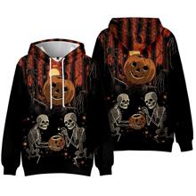 跨境春秋万圣节骷髅南瓜头3d印花连帽长袖时尚休闲卫衣上衣