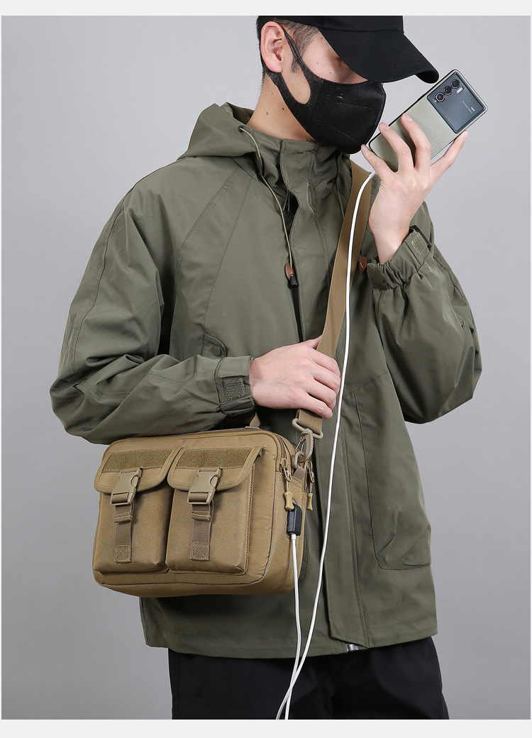 Single-shoulder bag, outdoor tactical multi-functional USB charging crossbody bag, military camouflage backpack, travel outdoor cycling bag undefined