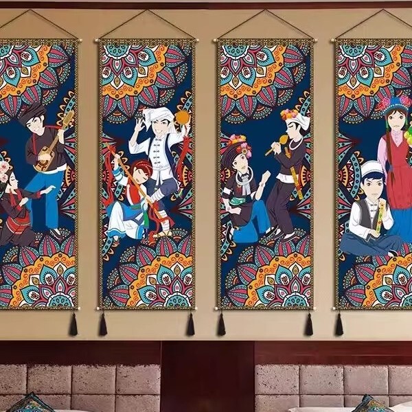 Xizang-Style Hanging Cloth, Ethnic Style Hanging Cloth, Hotel and B&B Wall Decoration, Xizang-Style Decorative Painting, Background Wall Hanging Painting