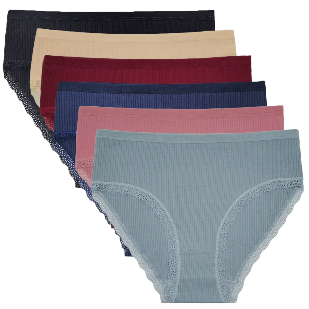 Европейская и американская внешняя торговля трансграничное женское нижнее белье средней талии удобный резьбовой хлопок кружевной край сплошной цвет мамочки большого размера трусы