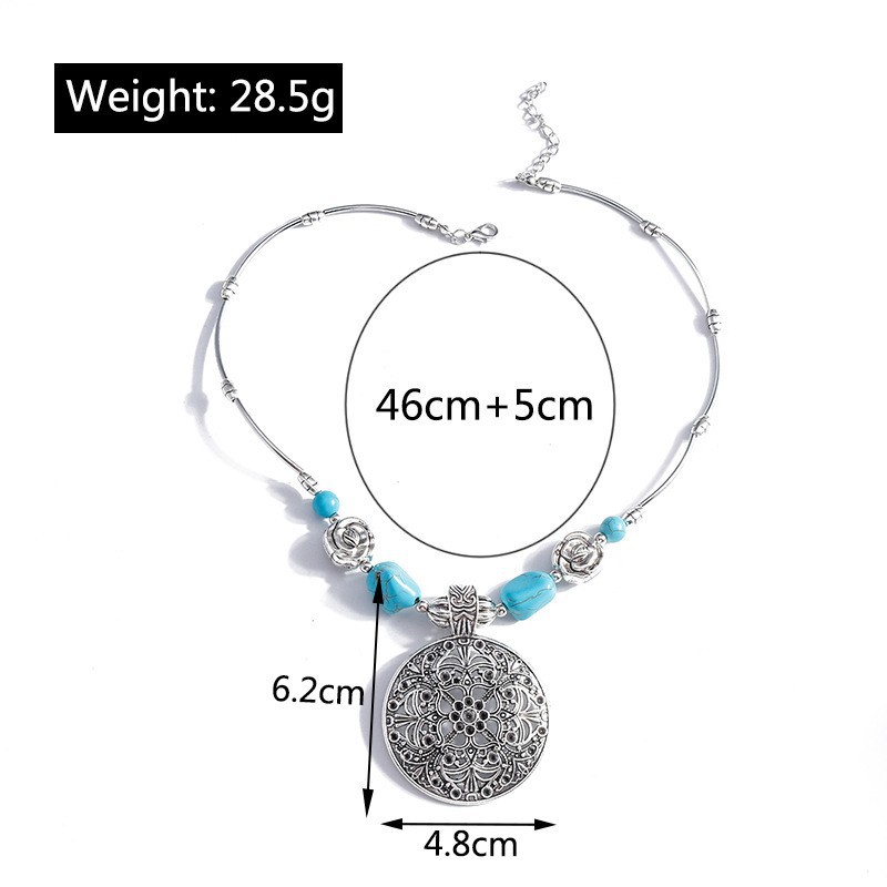 1 Piece Ethnic Style Round Heart Shape Flower Alloy Turquoise Plating Necklace display picture 6