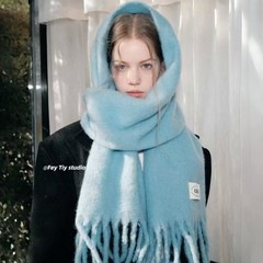 雰囲気のあるウールのシンプルな無地の女性用スカーフ、アイスランドブルーの秋冬の暖かく多用途なヨーロッパとアメリカンスタイルのモヘアショール