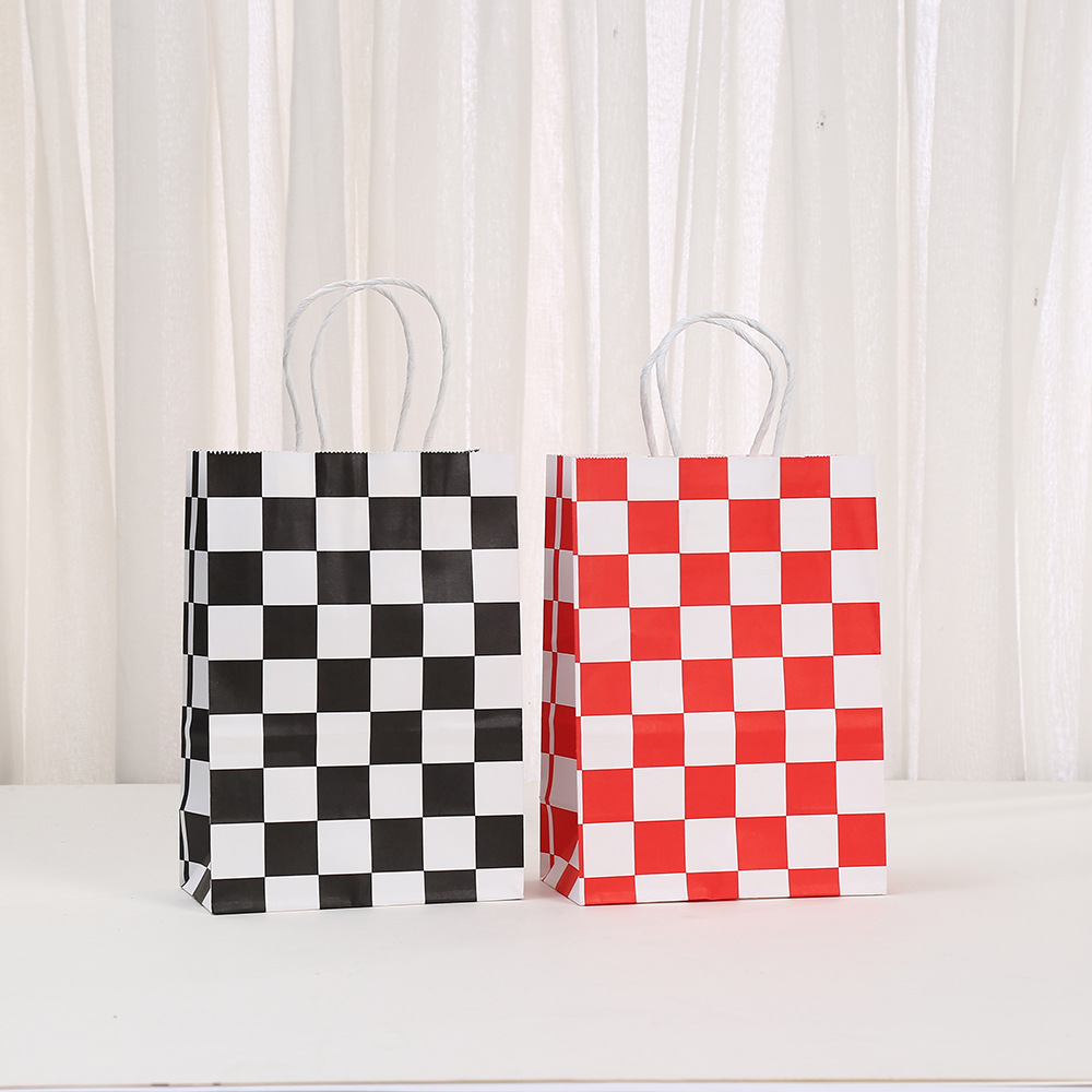 印花格子礼品袋派对礼物包装袋商场购物袋批发外卖袋子格纹手提袋