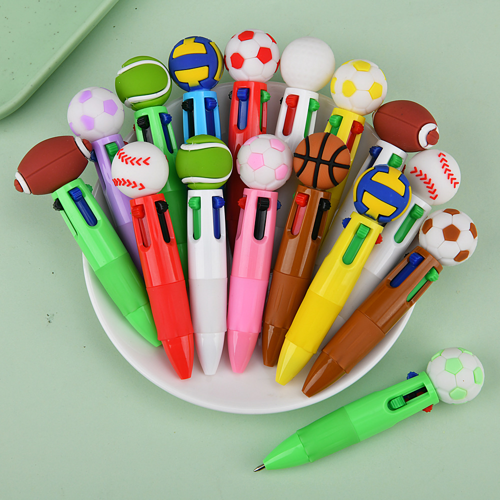 Transfronterizos para bonitos bolígrafos de fútbol, baloncesto, rugby, bolígrafos multicolores de dibujos animados de cuatro colores