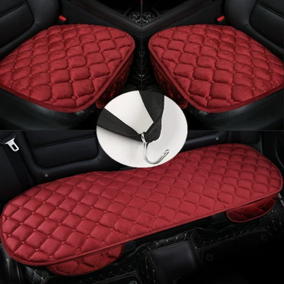 Seat cushion, seat cover | backrest free car three-piece - diamond-plush-passion-red-three-piece-set-with-pockets-and-hooks