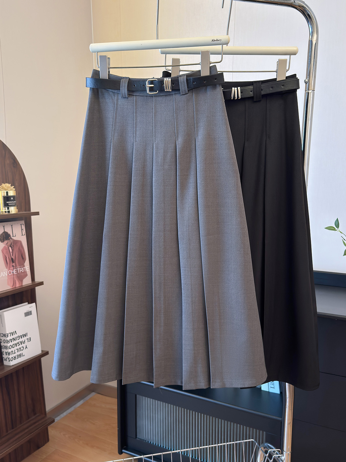 Belt, classic suit jacket, South Korean pleated skirt, fitted goods, long skirt, high waist