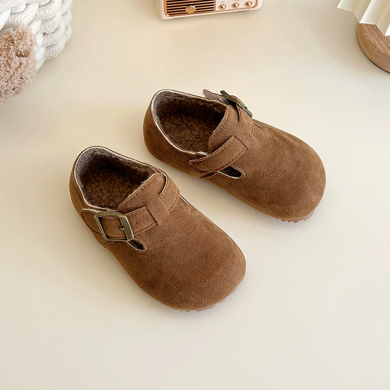 Корейский стиль модные женские ретро-тапочки Birkenstock и хлопковые обувь 2024 осень-зима новый стиль мальчиков мягкая подошва универсальные шапочки обувь