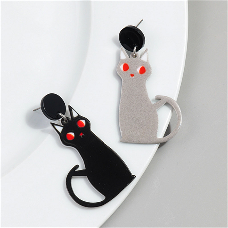 Aretes de gato cambiables de Navidad – acrílico, estilo adorable, campana, gato negro, Europa/América
