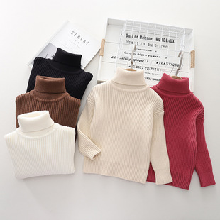 Dropshipping Children's Sweater Solid Color Turtleneck Knitwear Boys' Innerwear Girls' Autumn and Winter Base Shirt Korean Style Trendy