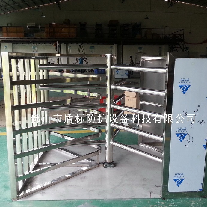 盾标防护供应不锈钢半高单向转闸 单向刷卡单向通行旋转门厂家