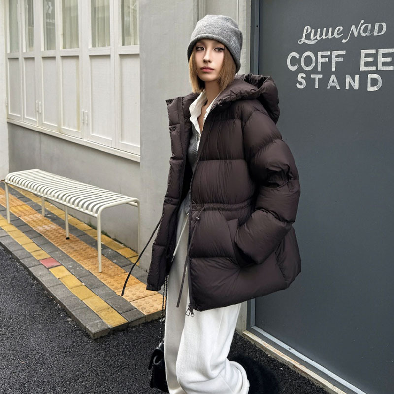 高货白鸭绒收腰羽绒服女中长款2025冬季加厚连帽显瘦泡芙感面包服