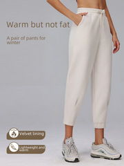 Winter and Autumn Thicken Fleece Loose Straight Leg Athletic Leggings with Scuba Pocket Casual Versatile Women's Seven-Eighth Pants