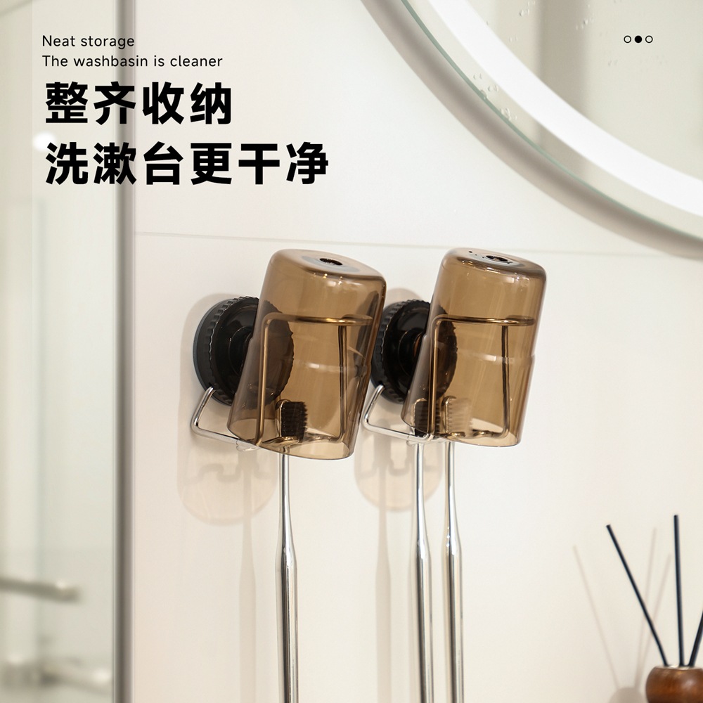 ventosa cepillo de dientes estante de almacenamiento sin perforación taza de baño pasta de dientes colgante tipo pared enjuague bucal taza de cepillo de dientes estante de taza