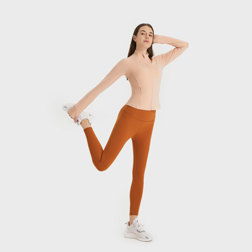 European and American autumn and winter new slim yoga clothing long-sleeved top zipper cardigan running fitness clothing jacket sports jacket