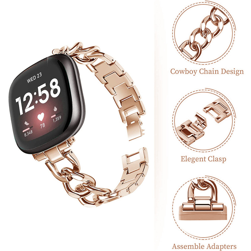 Suitable for Fitbit Versa3 Denim Chain Metal Sense Strap Versa4 Strap Suitable for Fitbit Versa3 Denim Chain Metal Sense Strap Versa4 Strap