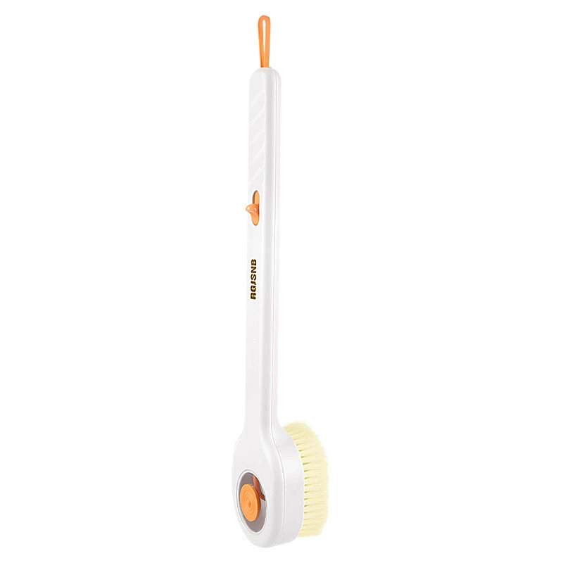 Long-handled liquid-added bath brush, push-pull liquid-discharging bath brush, hangable long-handled, non-begging, soft-bristled back-rubbing bath brush
