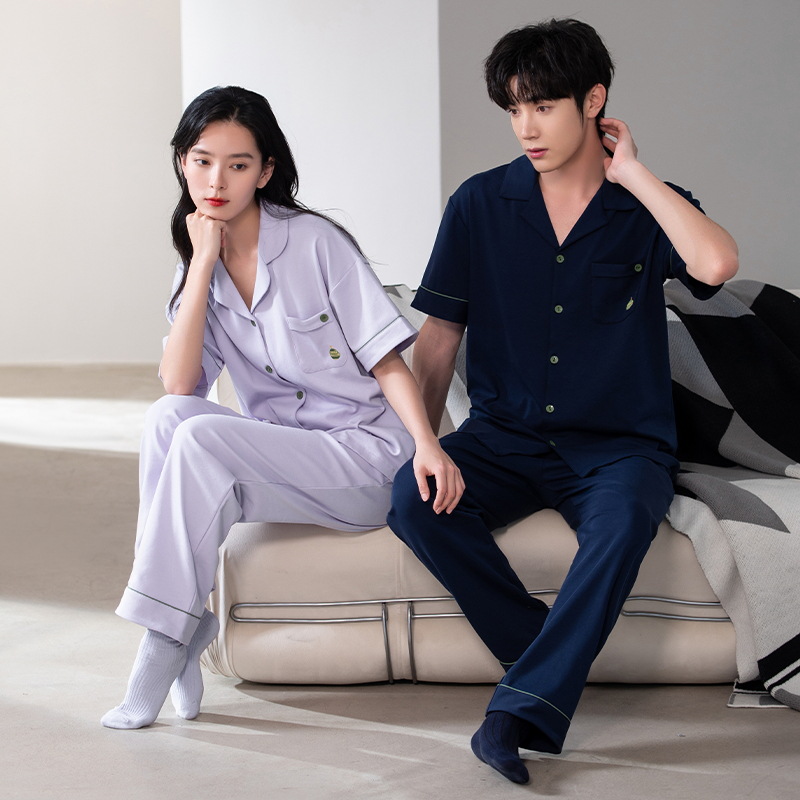 [Algodón antibacteriano] Pijamas de pareja de nuevo estilo, pantalones de manga corta de algodón de primavera y verano para hombres, ropa informal para el hogar, traje de mujer