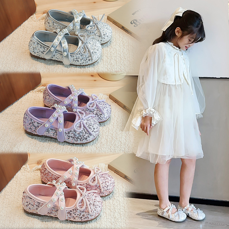 Trendy sequined children's princess shoes, 2026 autumn new collection, fashionable and versatile soft-soled, non-slip casual shoes for baby girls