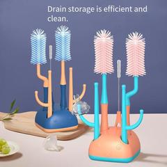 Cross-border silicone bottle brush drying rack, bottle brush baby cleaning brush set, rotating cleaning bottle with base