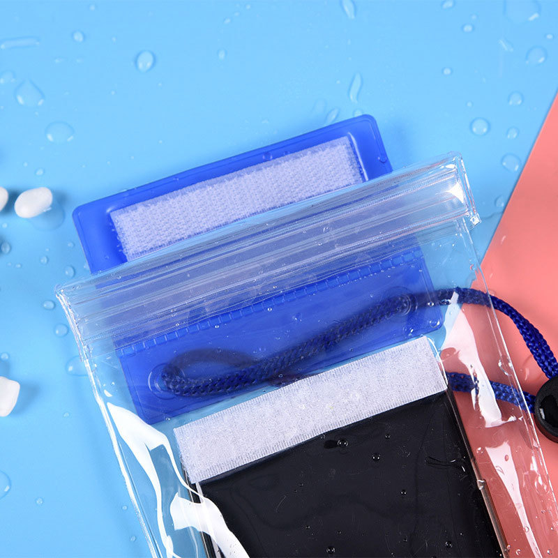 Cubierta protectora de la caja impermeable del teléfono móvil auto-sellante del cordón del velcro bolso impermeable transparente del teléfono móvil de la pantalla táctil del pvc tríptico