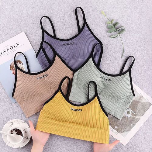 Outdoor Threaded Letter Striped Bralette with Padded Cup Bralette