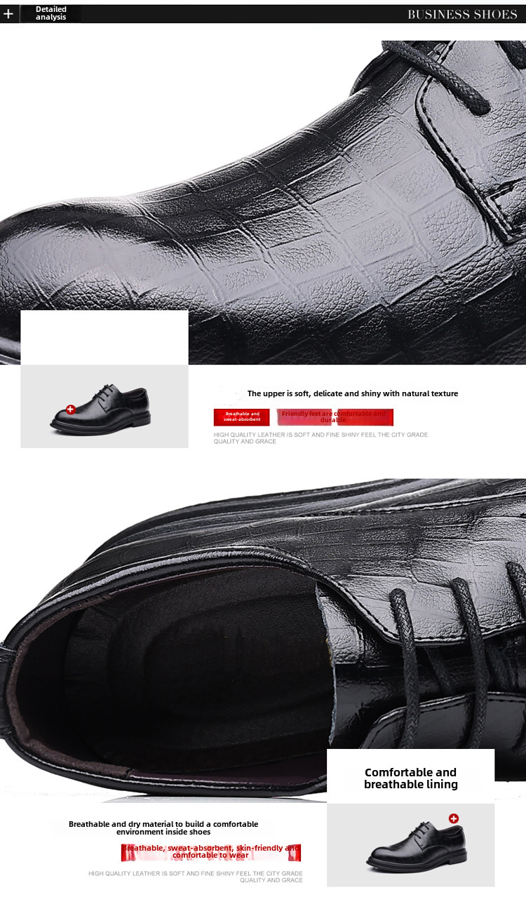 Leather Shoes Men's Business Dress Casual Trendy Shoes Spring British Groom Korean Cross-border Soft-soled Wedding Shoes Breathable_vogvips.com