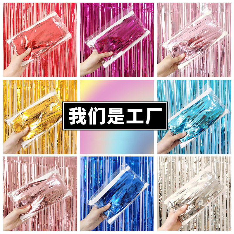 Cortina de lluvia, accesorios de decoración de cumpleaños, borlas, flores de dibujo, fondo de fiesta de boda, cortina de puerta de seda de lluvia de color 1*2m