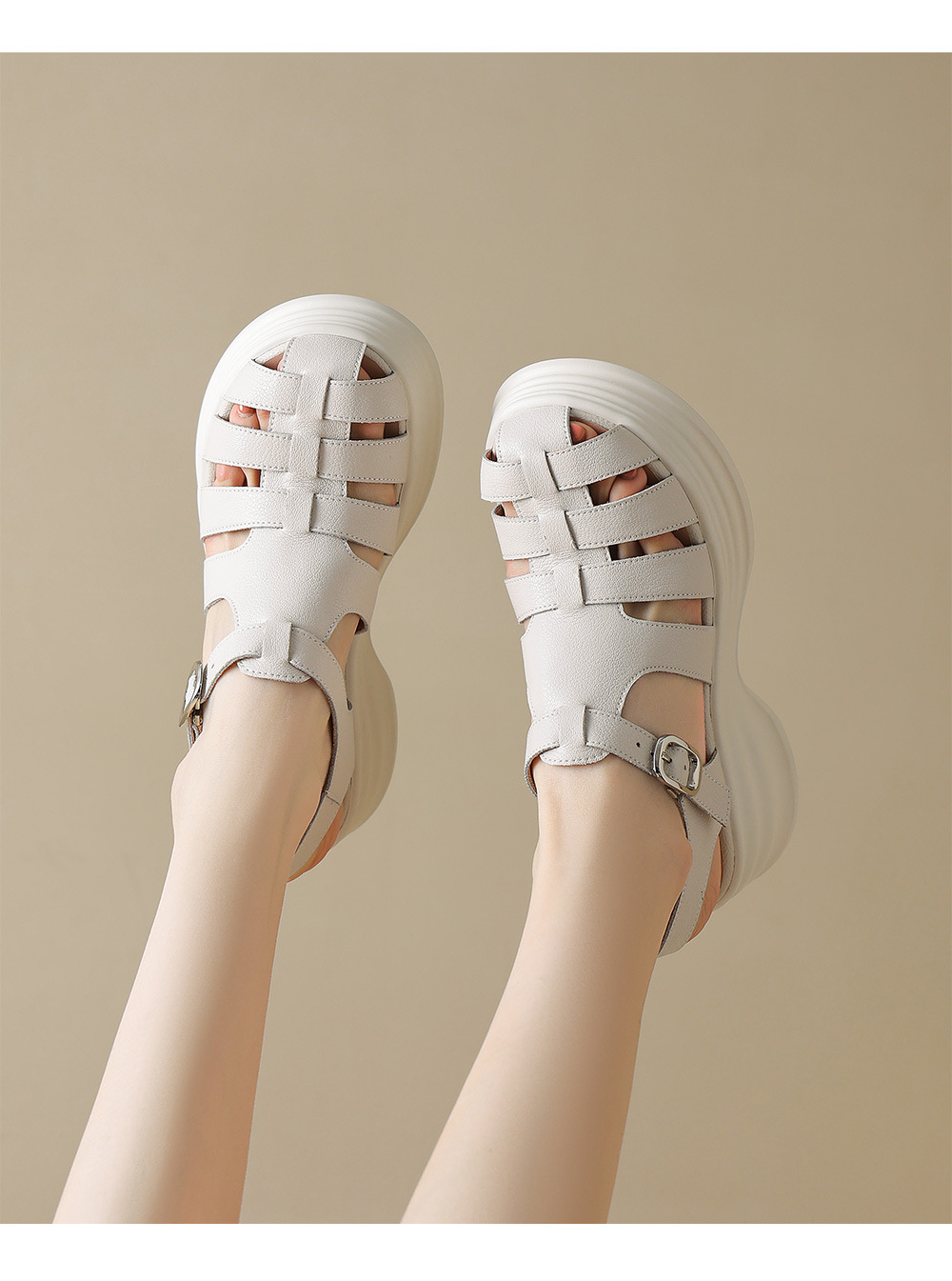 Sandal La Mã đế rỗng dệt mũi kín da thật gót cao 9 cm — đen chi tiết 7