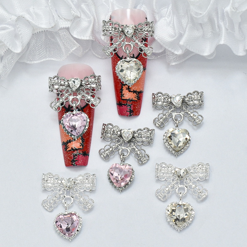 Popular Manicure Lace Bow Love Pendant Jewelry Light Luxury Simple Pendant Love Bow Nail Decoration