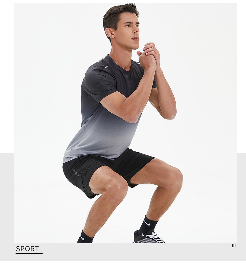 210g Weight Polyester Fabric Type T-shirt Tops Type Round Neck Neckline Gradient Color Pattern Men's Gender Sports Style Men's Gradient Color T-shirt Men's Clothing 无