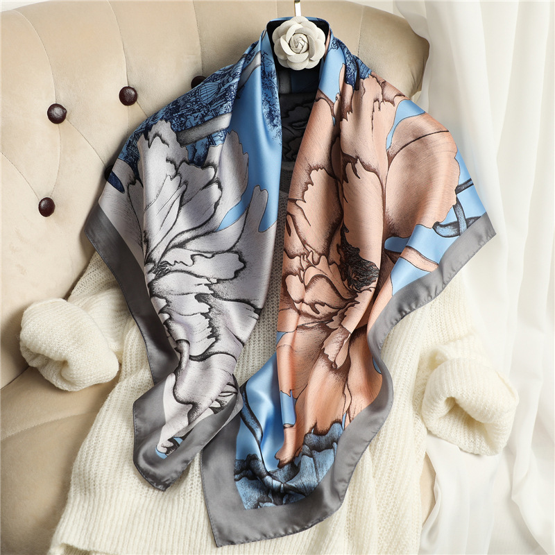 Elegant peony flower silk scarf female H...