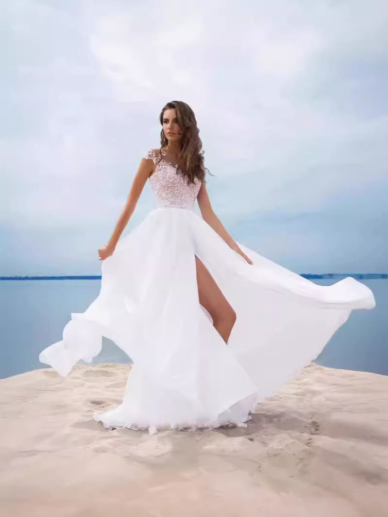 White lace shiffon evening dress