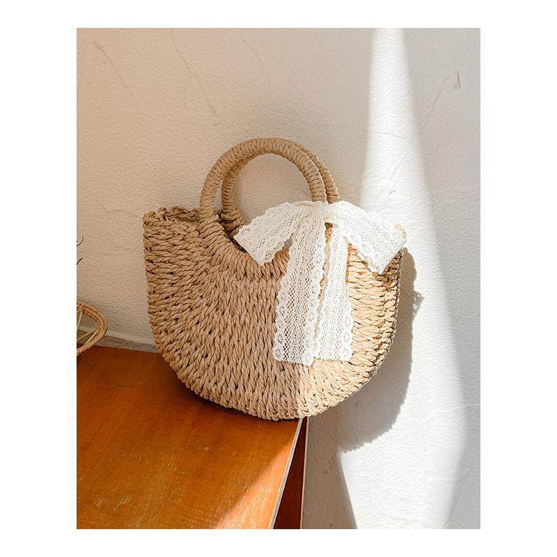 Summer Woven Bag For Women, Niche Design Semi-Circle Straw Bag, Casual Vacation Beach Bag, Handbag & Crossbody Bag - Thumbnail 5