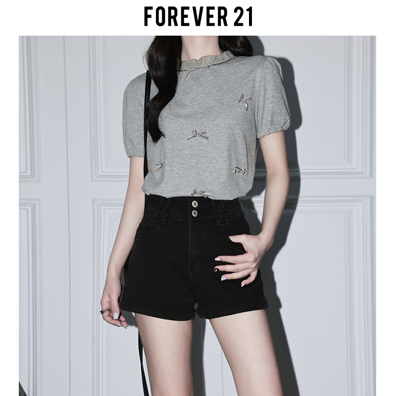 Forever21 アメリカンホットガールブラックハイウエストデニムショートパンツレディースサマーデザインAライン洋ナシ型ヒップカバーホットパンツ|undefined