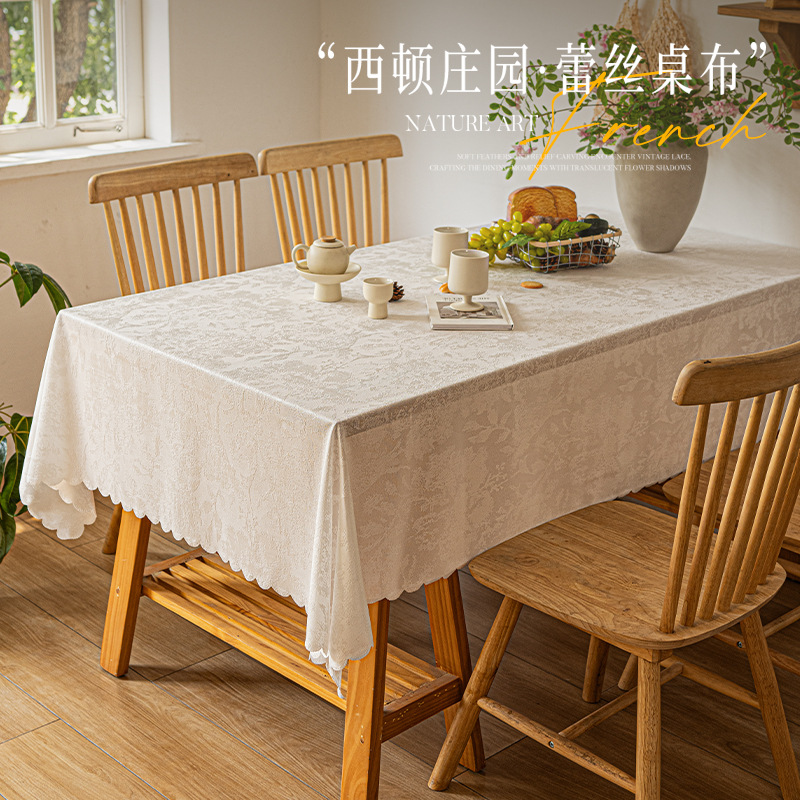 Topa de mesa de encaje idílico europeo a prueba de polvo ventilación atmósfera ondulada tela de mesa de té de color sólido refrigerador