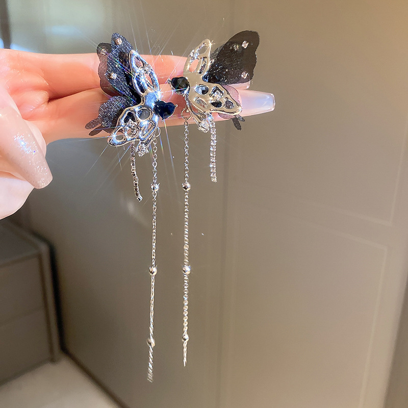95# silver needle-silver-black-butterfly