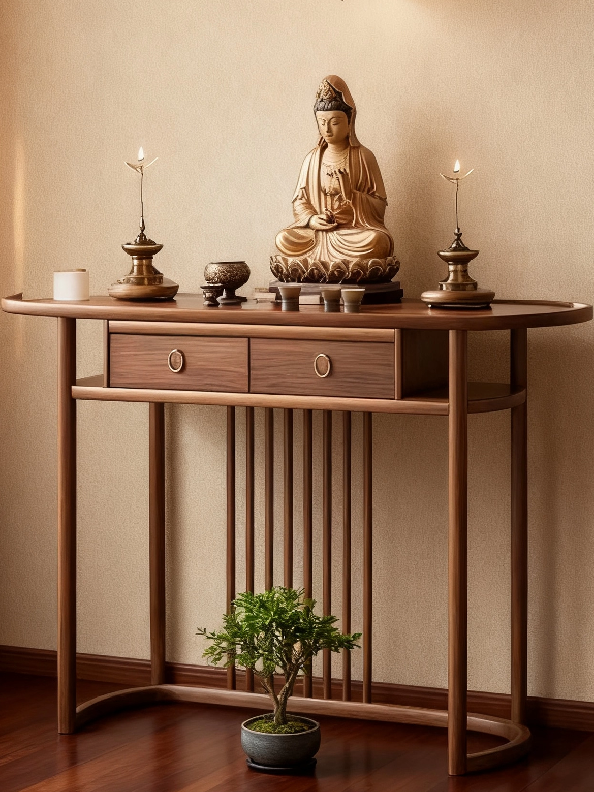 ♔ New Chinese-Style Altar Table for Incense and Offerings, Integrated Simple Design, Made of North American Black Walnut Wood, Suitable for Entryway