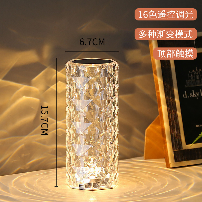 Transfronteriza de Cristal decorativa lámpara de mesa dormitorio toque control remoto Rose lámpara LED de carga atmósfera Decoración Luz de la noche